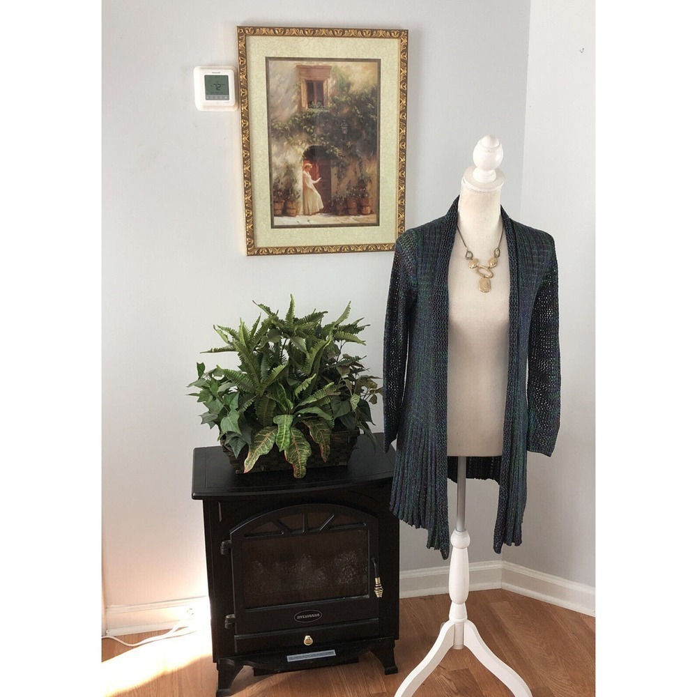 Krazy Kat Women Cardigan Knit Open Sweater Jacket Green Long Sleeve